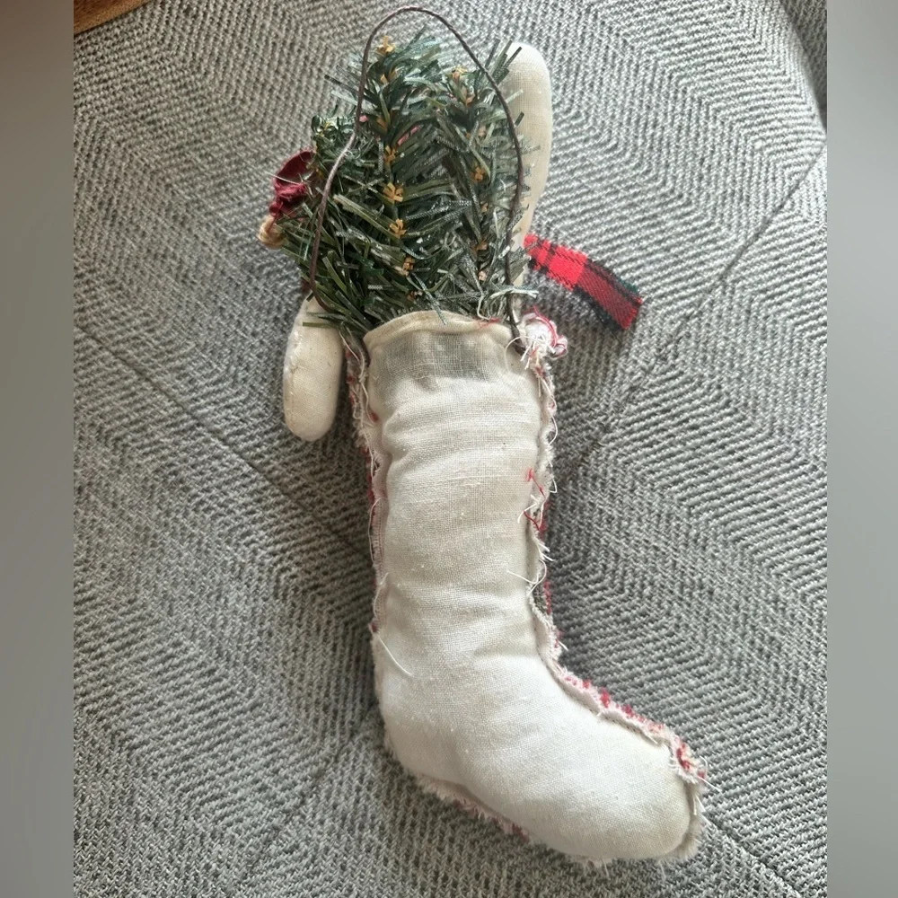 Rustic Primitive Snowman Christmas Stocking Ornament Farmhouse Country Decor